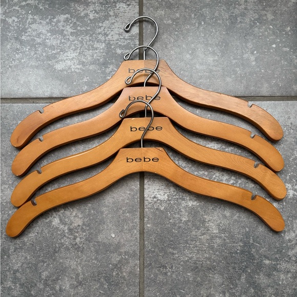 4 Bebe Wooden Top Hangers Original Authentic Rare HTF Vintage Bebe Top Hangers - Picture 2 of 2